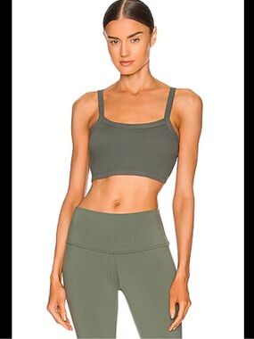 ALO Yoga Ribbed Crop Whisper Bra Tank - Dark Cactus